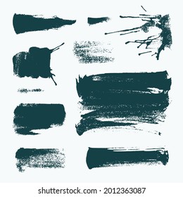 Monochrome abstract vector grunge textures. Set of hand drawn paint brush strokes and stains.