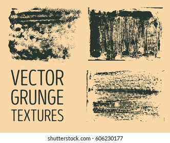 Monochrome abstract vector grunge textures. Set of hand drawn brush strokes and stains.