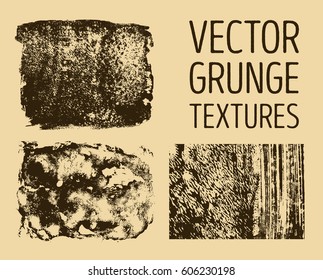 Monochrome abstract vector grunge textures. Set of hand drawn brush strokes and stains.