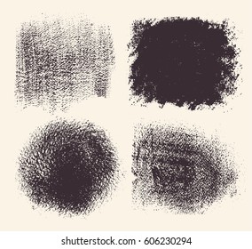 Monochrome abstract vector grunge textures. Set of hand drawn brush strokes and stains.