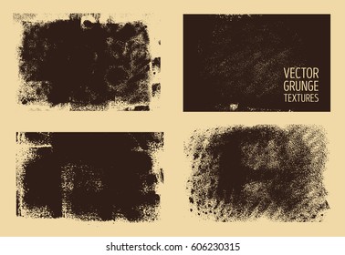 Monochrome abstract vector grunge textures. Set of hand drawn brush strokes and stains.