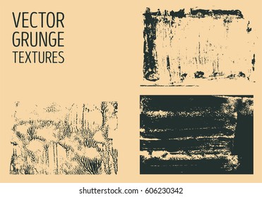 Monochrome abstract vector grunge textures. Set of hand drawn brush strokes and stains.