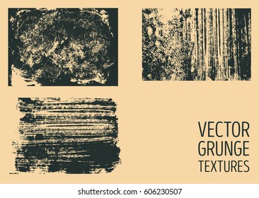 Monochrome abstract vector grunge textures. Set of hand drawn brush strokes and stains.