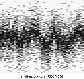 Monochrome abstract vector illustration. Advanced big data analytics. Modern visualization of a complex informational system. Graphic representation of random wave distribution. Element of design.