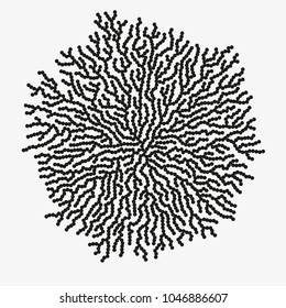 Monochrome abstract vector illustration with organic shape made of round particles. Modern scientific background with growing microscopic bacteria. Schematic generative fungus. Element of design.