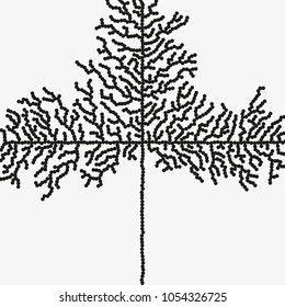 Monochrome abstract vector illustration with organic shape made of round particles. Modern scientific background with growing microscopic bacteria. Schematic generative fungus. Element of design.
