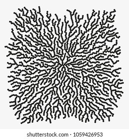 Monochrome abstract vector illustration with organic shape made of round particles. Modern scientific background with growing microscopic bacteria. Schematic generative fungus. Element of design.