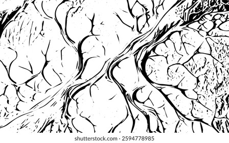 Monochrome Abstract Vein Structure, Intertwined Network of Bold Lines and Negative Space Creating a Striking Organic Pattern and Graphic Representation