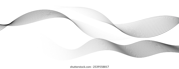 Monochrome abstract wave line background with smooth flowing curves. Vector illustration. 