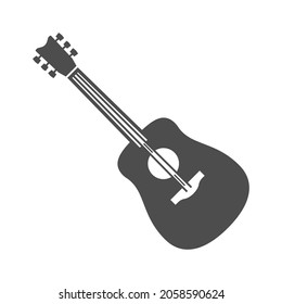 Monochrome acoustic guitar icon vector illustration. Simple classic musical instrument with strings for playing melody audio sound isolated on white. Art musician orchestra concert wooden equipment