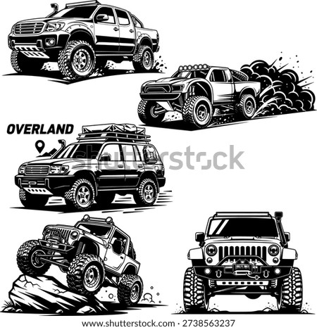 Monochrome Adventure Graphic Collection featuring Expedition Cars and Rock Crawlers