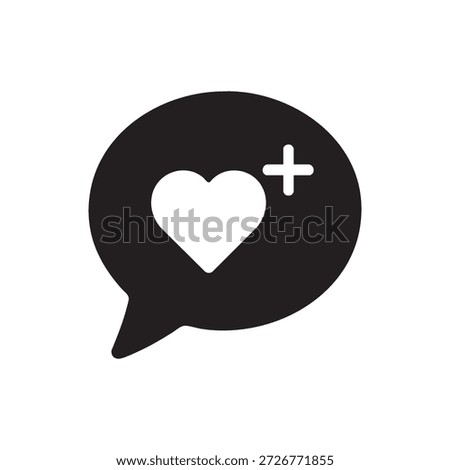 Monochrome AI chat like icon speech bubble with heart and add symbol clean vector for social media and user interface