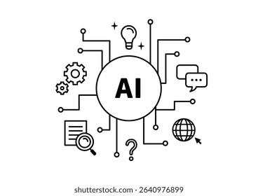 Monochrome AI and Technology Illustration  – Vector Style for Digital Concepts