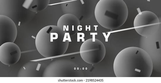 monochrome air balloons with confetti, night club party promo