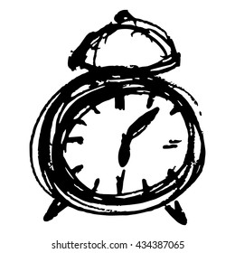 Monochrome alarm clock sketched vector line art