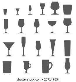 monochrome alcohol glasses vector silhouette set