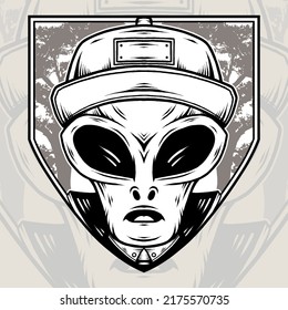 Monochrome Alien Gangsta. Premium vector