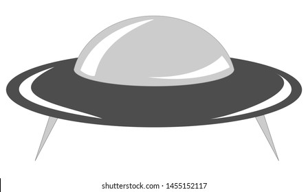 Monochrome alien saucer flying ship. Oval-shaped spacecraft of extraterrestrial. Vector UFO isolated in white background.