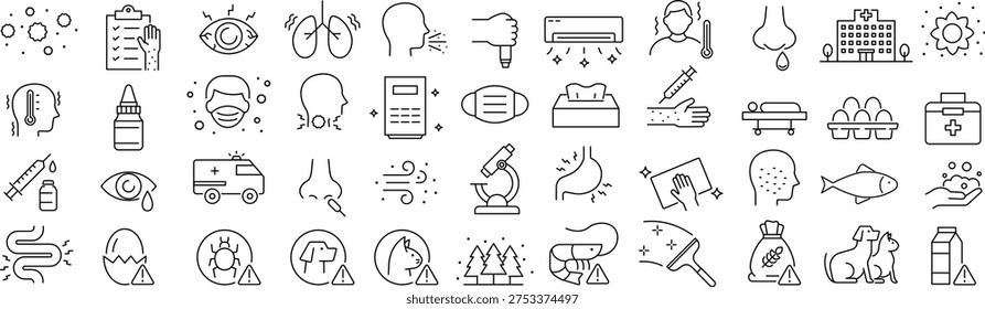 Monochrome Allergy Outline Icon Set in Vector
