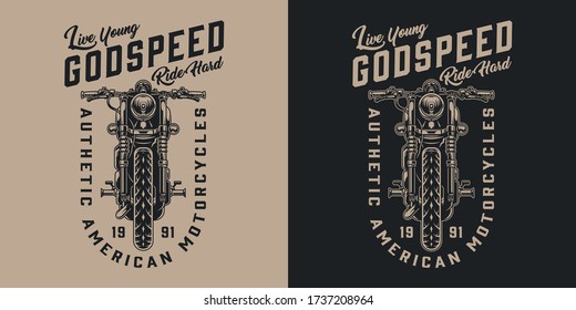 Impresión monocromática americana de motocicleta con motocicleta clásica en ilustración vectorial aislada de estilo vintage