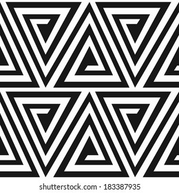 monochrome ancient triangle spiral seamless pattern