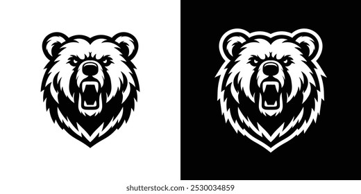 Monochrom Angry Bear Logo - Fierce Animal Emblem