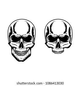 monochrome angry skull with and without lower jaw