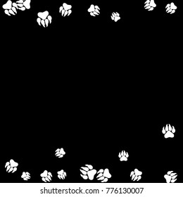 Monochrome Animal Footprints in Black and White. Prints of Paws with Big Claws for Petshop Design or for Goods for Pets. Simple Pattern for Print, Logo or Poster. Vector Confetti Background.