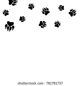 Monochrome Animal Footprints in Black and White. Prints of Paws with Big Claws for Petshop Design or for Goods for Pets. Simple Pattern for Print, Logo or Poster. Vector Confetti Background.