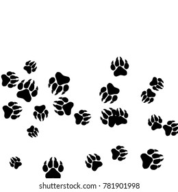 Monochrome Animal Footprints in Black and White. Prints of Paws with Big Claws for Petshop Design or for Goods for Pets. Simple Pattern for Print, Logo or Poster. Vector Confetti Background.