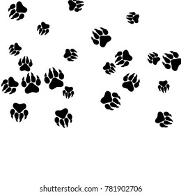 Monochrome Animal Footprints in Black and White. Prints of Paws with Big Claws for Petshop Design or for Goods for Pets. Simple Pattern for Print, Logo or Poster. Vector Confetti Background.