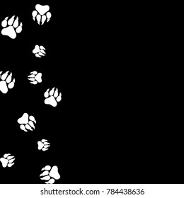 Monochrome Animal Footprints in Black and White. Prints of Paws with Big Claws for Petshop Design or for Goods for Pets. Simple Pattern for Print, Logo or Poster. Vector Confetti Background.