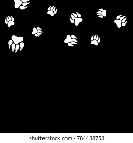 Monochrome Animal Footprints in Black and White. Prints of Paws with Big Claws for Petshop Design or for Goods for Pets. Simple Pattern for Print, Logo or Poster. Vector Confetti Background.