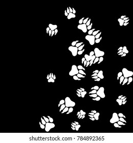 Monochrome Animal Footprints in Black and White. Prints of Paws with Big Claws for Petshop Design or for Goods for Pets. Simple Pattern for Print, Logo or Poster. Vector Confetti Background.