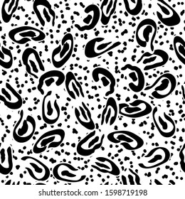 Monochrome Animal Jaguar Skin Vector Seamless Pattern. Dark Hair Creative Puma Illustration. Drawn Safari Style. Trendy Pencil Animal Batik Texture.