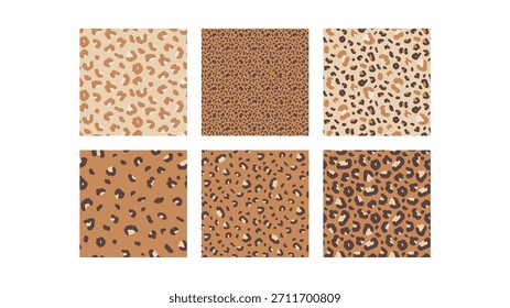 Coleção de impressão de padrão sem emenda de animal monocromático. Planos de fundo Leopard definidos. Vetor sem emenda bg. Camo cores animal pantera chita mini padrões. Ornamentos modernos. Papéis de parede marrom bege manchado.