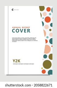 Monochrome annual report cover design using colorful circles or polka dot patterns. An important document for companies, corporations, and organizations.