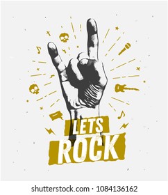 Lets Rock Typography Quote Rockers Gesture Stock Vector (Royalty Free ...