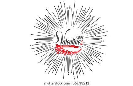 Monochrome antique hipster vintage label , badge, crest Happy Valentine's Day for card flayer poster logo or t-shirt print with text lettering sun burst and fireworks