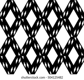 Monochrome argyle and diagonal stripes line seamless pattern background.