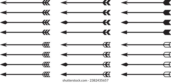 Monochrome arrow, bow and arrow vector illustration set