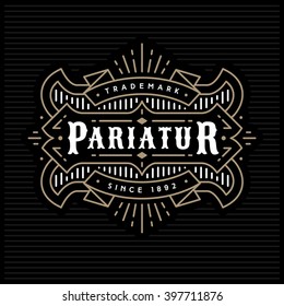 Monochrome Art Deco Luxury Antique Gold Hipster  Vintage Linear Vector Frame , Border , Label  For Your Logo, Badge Or Crest For Club, Bar, Cafe, Restaurant, Hotel, Boutique