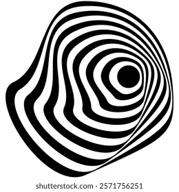 Monochrome artwork showcasing several concentric rings, creating a repetitive spiral abstract pattern in black and white, focusing on a dynamic visual effect.