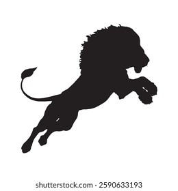 Monochrome Attacking Lion Silhouette for High-Contrast Visual Appeal - Lion Vector - Lion Icon
