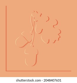 Monochrome autumn vector illustration. Paper cut oak leaf and acorns.