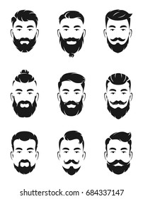 Monochrome avatar systems of hipsters portraits and face elements. Man mustache, beard