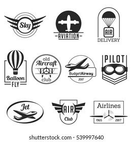 Monochrome Aviation Aircraft Vector Badges Logos