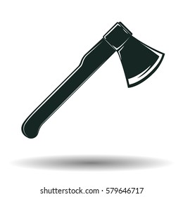 Monochrome axe sign or icon, element for woodworking or lumberjack emblem or logo, isolated on white background, vector