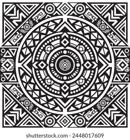 Monochrome Aztec Pattern Mandala Design A monochrome Aztec pattern mandala, showcasing a complex interplay of traditional shapes and symbols, background, abstract, Aztec black, asian, bohemian
