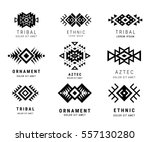 Monochrome Aztec style ornamental simple geometric logo set. American indian ornate pattern design collection. Tribal decorative templates. Ethnic ornamentation. EPS 10 vector illustration isolated.